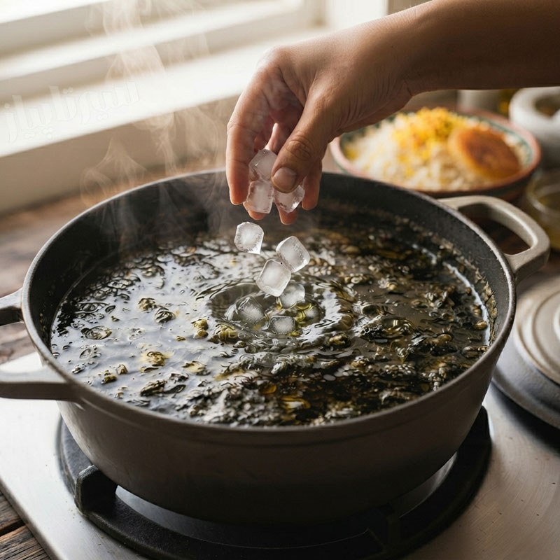 مرحله چهارم: روغن انداختن و سرو مجلسی در طرز تهیه قورمه سبزی